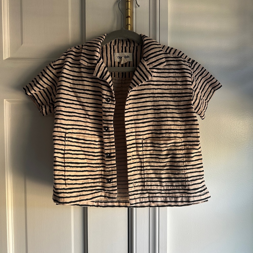 Nordstrom Kids Striped Short Sleeve Button-Up Shirt 3T